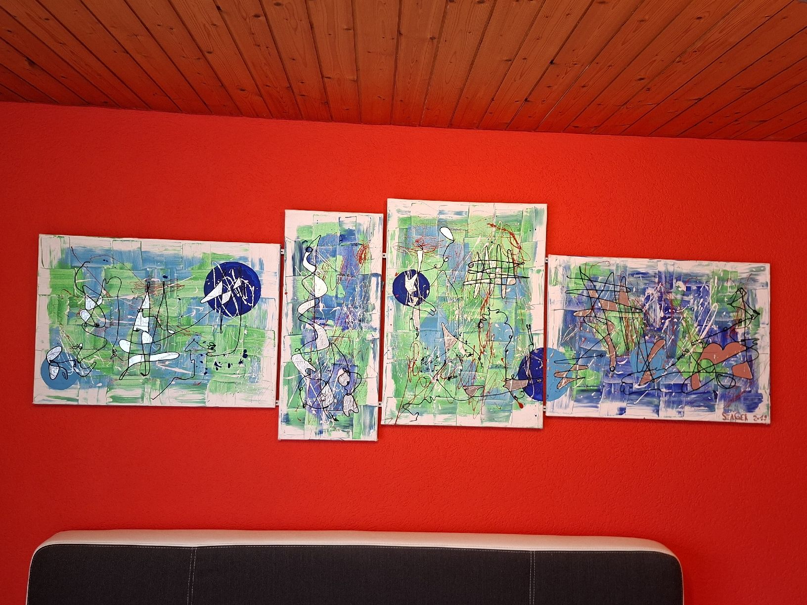 Dipinti: 4-teiliges Wandbild, abstrakt, modern, Sommerfarben. – Usato da Kirchleerau venduto da Alexander15