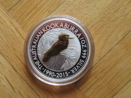 Kookaburra Münze 2015 / 1 Unze Silber gilded