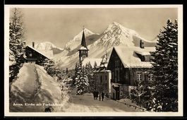 AK Arosa, Kirche mit Furkahörner im Winter