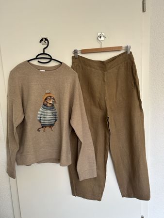 Ensemble femme pantalon en lin et sweat – taille M