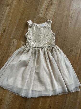 Kleid Grösse 128 beige mit Pailletten
