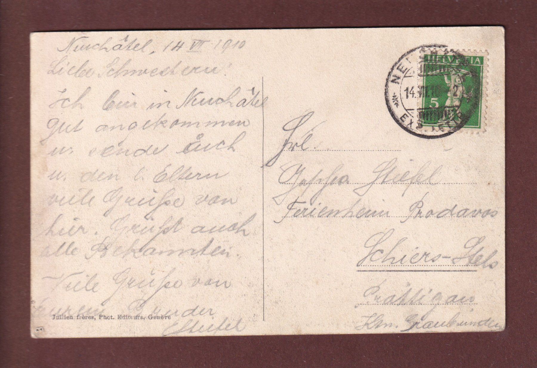 Cartoline postali: NEUCHÂTEL - 1910 – Usato da Pully venduto da nicecards 1