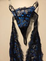 Chilirose Sexy Babydoll & String Set-Schwarz/Blau-Gr. S/M