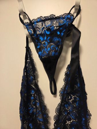 Chilirose Sexy Babydoll & String Set-Schwarz/Blau-Gr. S/M