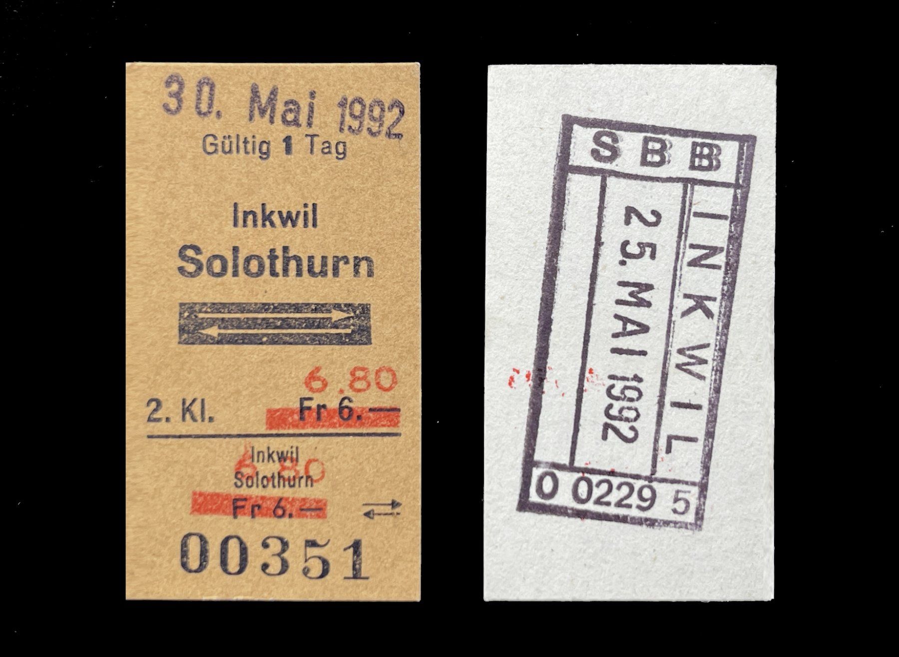 Tickets: Inkwil Herzogenbuchsee Solothurn SBB Edmondsonsches Billett – Neu (gemäss Beschreibung) aus Bern von AWiBe