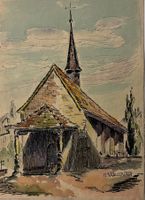 Karl Nabulon, Trogen - Federzeichnung, Kirche, 1929, sign.