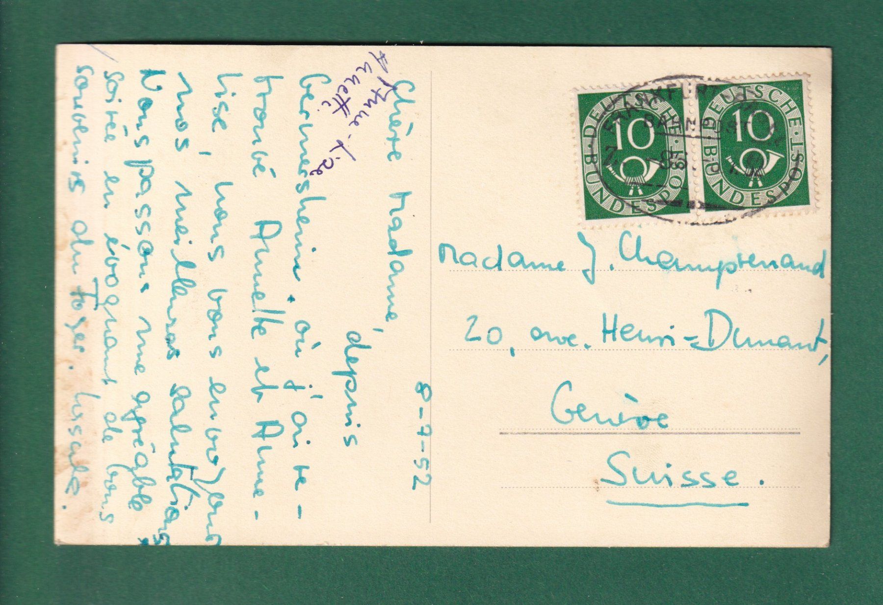 Cartoline postali: GERMERSHEIM - Auslands-Institut - 1952 – Usato da Pully venduto da nicecards-shop 1
