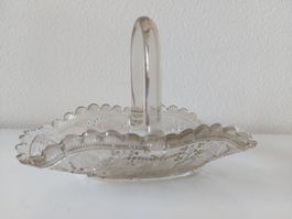 Glaskorb / Schale  mit Henkel  Pressglas  30er Jahre