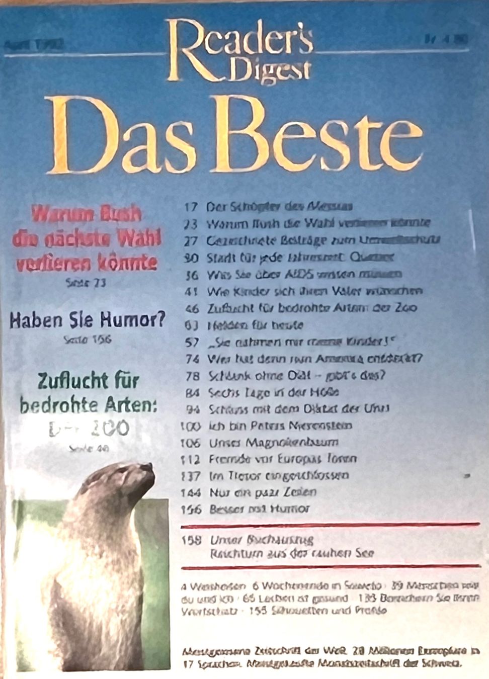 Zeitschriften & Magazine: Reader's Digest DAS BESTE Jan-Dez 1992 – Gebraucht aus Winterthur von Buchecke_54 2