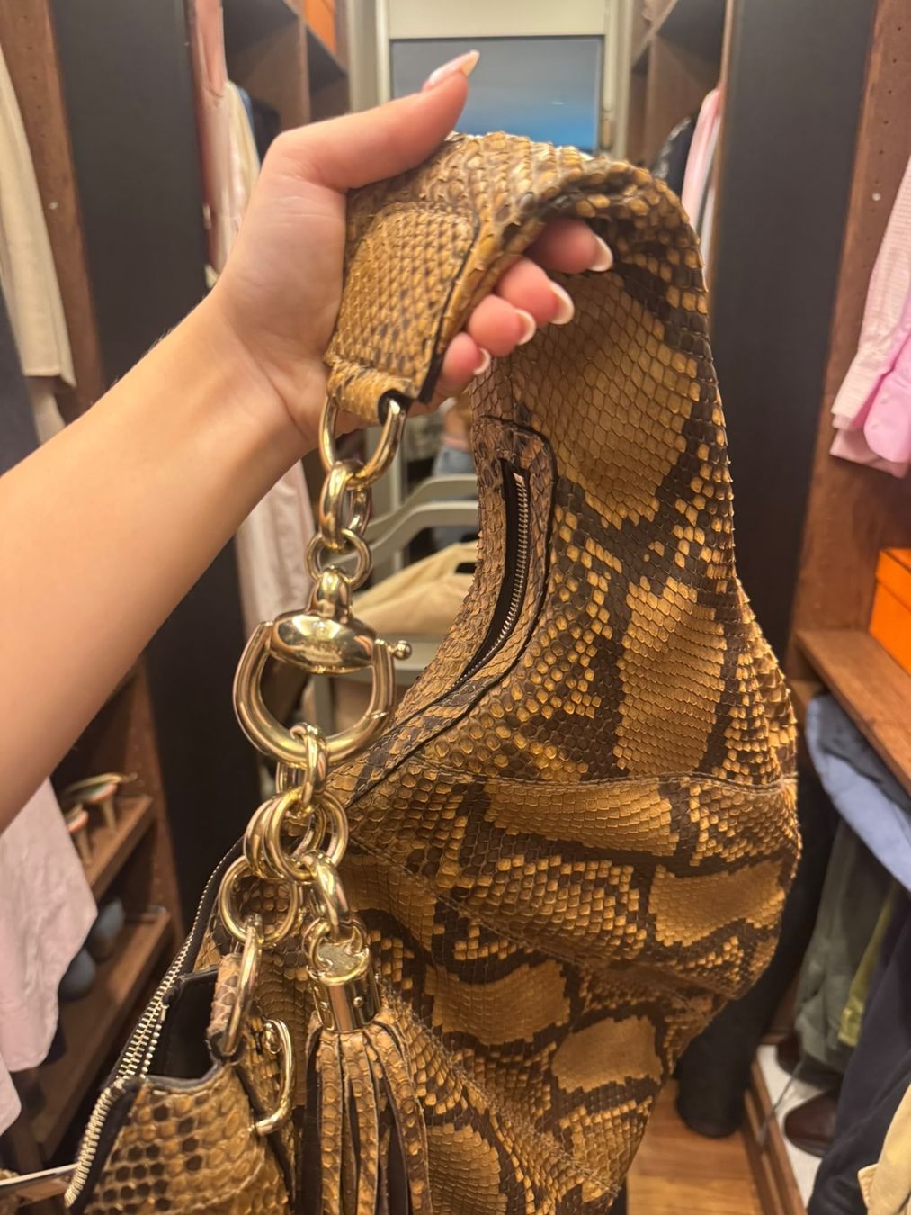 Gucci Borse da donna: Gucci Python Handtasche mit Fransen - braun/beige - sehr gut – Usato da Zug venduto da Phrauto 7
