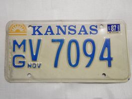 Kansas USA Nummernschild MV 7094, Jahrgang 1987, Top!