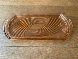 Rosanes Glas Tablett mit Griffen Jugendstil Muster