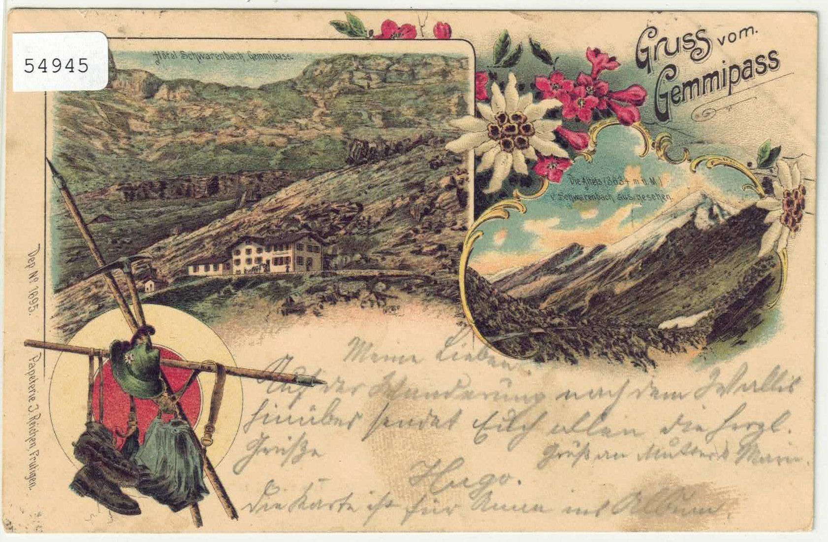 Cartoline postali: Gruss vom Gemmipass - Hotel Schwarenbach - Litho – Usato da Ettingen venduto da Kartenplanet