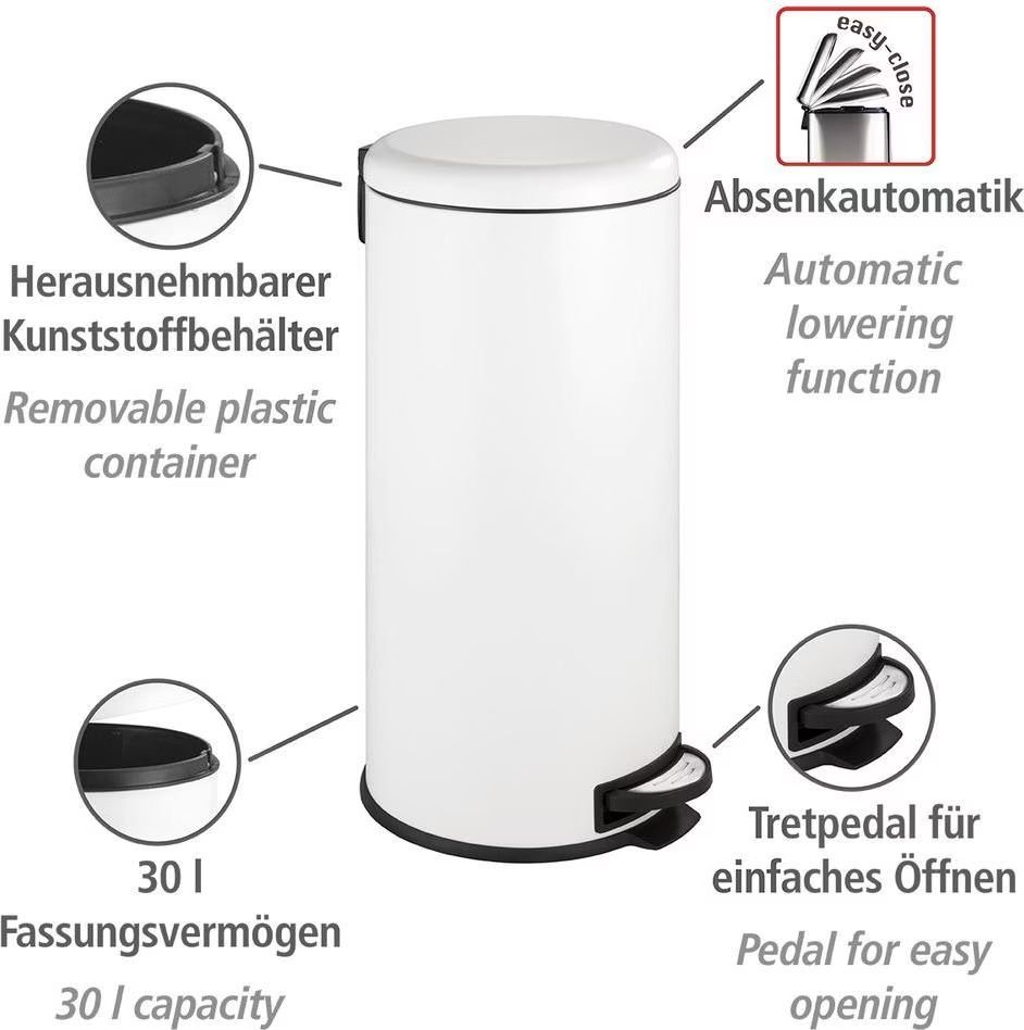 Wenko Cestini per rifiuti: Wenko Leman Abfalleimer 30 L weiss – Usato da Gerlikon venduto da smshb94 5