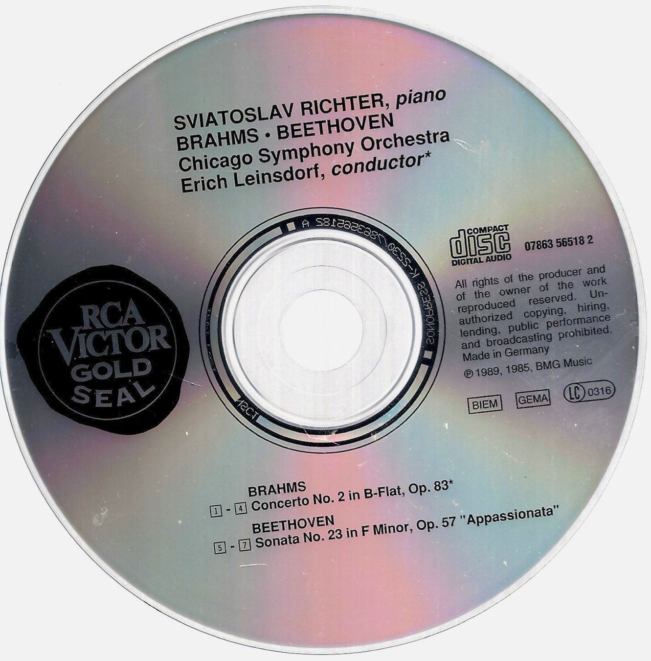 CDs: Sviatoslav Richter BRAHMS BEETHOVEN Chicago Symphony Orch CD – Gebraucht aus Kandergrund von Sososo 6