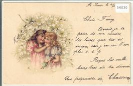 2 kleine Mädchen - petites filles - Litho 1899