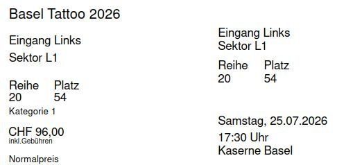 Biglietti: Ticket Basel Tattoo – Nuovo (secondo la descrizione) da Mosnang venduto da Marceltu