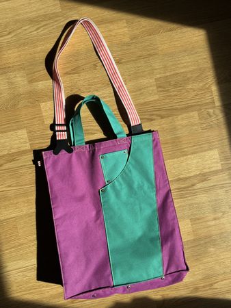 Big Colour Block Tote Bag - Purple and Green