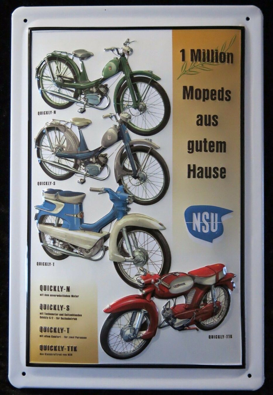 Insegne: Blechschild 3D-NSU QUICKLY-COLLAGE – Nuovo e nell'imballaggio originale da Rupperswil venduto da big-one-sale