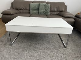 Weisser Couchtisch Ausziehfunktion und Stauraum