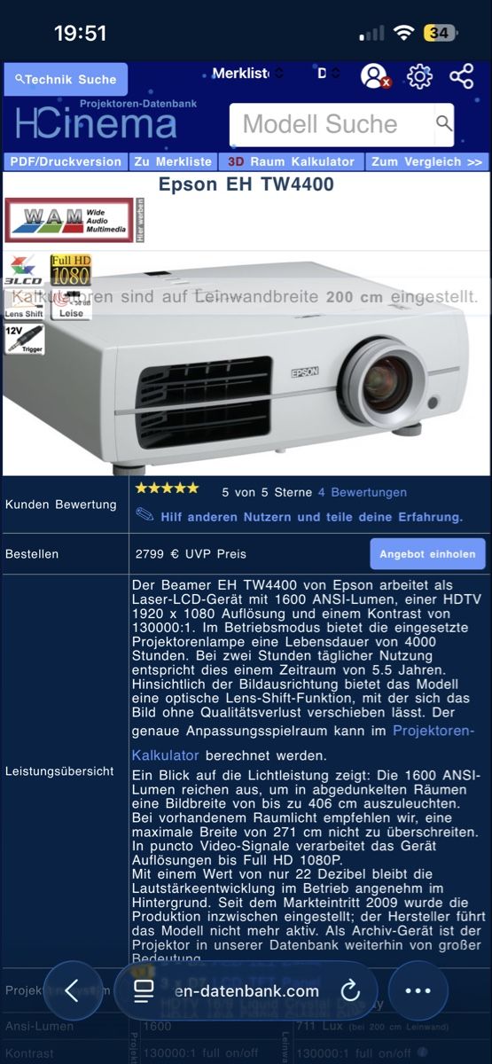 Epson Home Cinema: EPSON EH TW4400 – Usato da Gossau SG venduto da sunny063 1