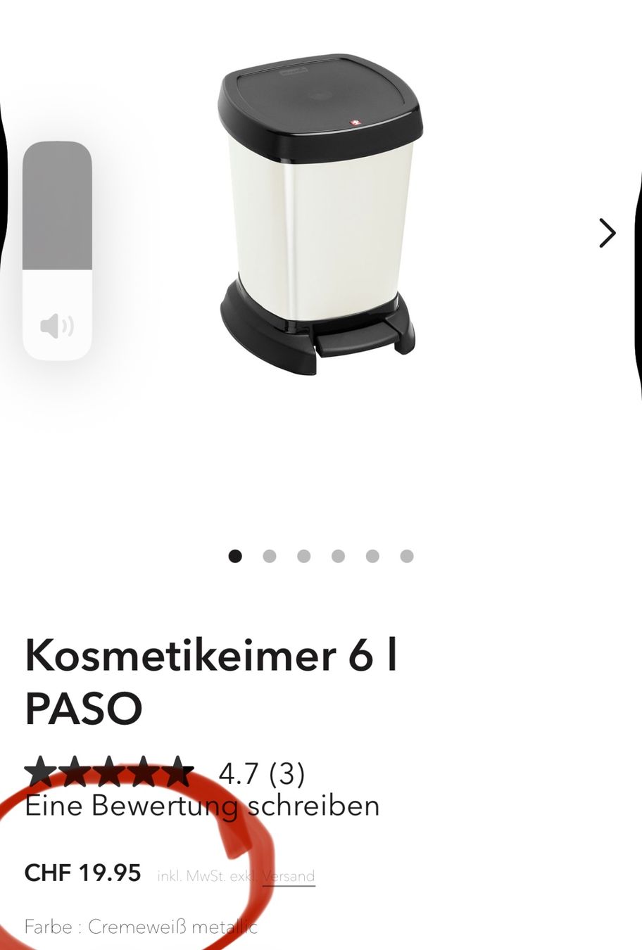 Rotho Abfalleimer: 4 Stk. Kosmetikeimer 6 l, PASO, cool white met. – Neu und originalverpackt aus Necker von liq24 6