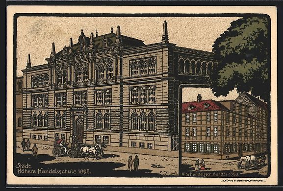 Cartoline postali: Steindruck-AK Hannover, Städt. Höhere  – Usato da Berlin venduto da bartko-reher