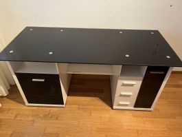 Schreibtisch mit Glasplatte, Schubladen, Top Zustand!