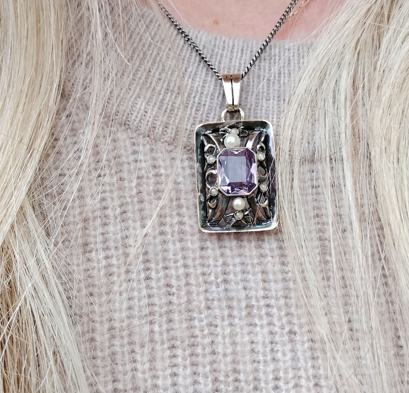 Ciondoli: Jugendstil Antike Halskette Amethyst mit Perlen – Usato da schwyz venduto da larry91sz 6