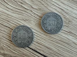 Schweizer 20 Rappen Münzen 1887 & 1891 – Helvetia
