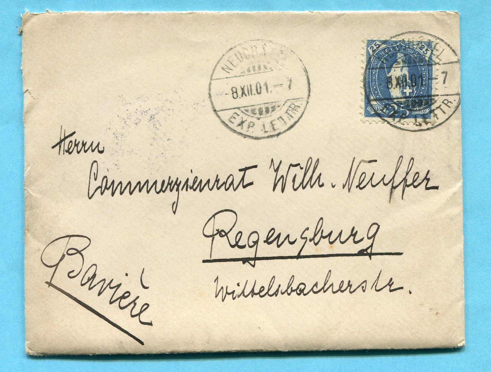 Tutti i francobolli: Brief von Neuchâtel nach Regensburg 1901 – Usato da Opfikon venduto da Prophila