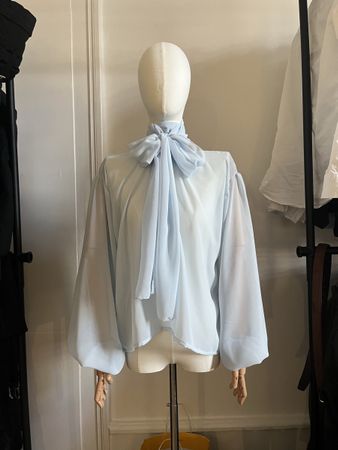 Self sown Light Blue Chiffon Blouse with Tie
