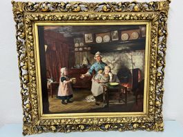 Prächtiger Gemälde, Sign, Otto Kirberg - Familienszene