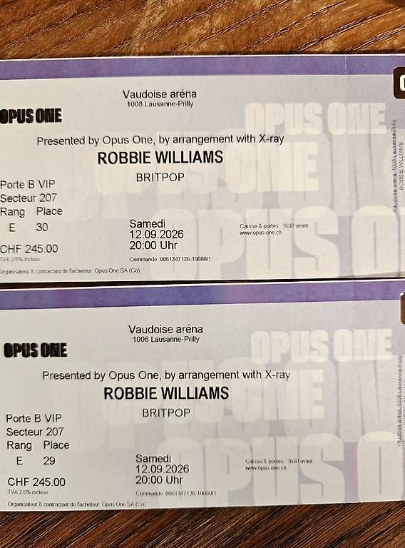 Tickets: Robbie Williams - 12.9.2026 - 2 Premium-Sitzplätze – Neu und originalverpackt aus Koppigen von kasommer