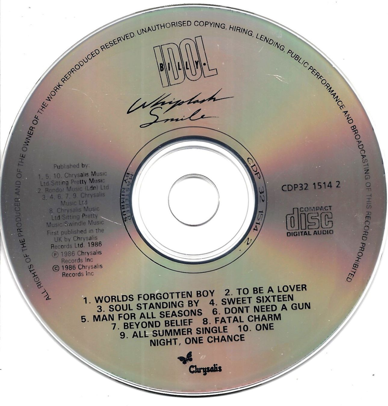 CD: Billy Idol WHIPLASH SMILE Marcus Miller Steve Stevens CD – Usato da Kandergrund venduto da Sososo 2