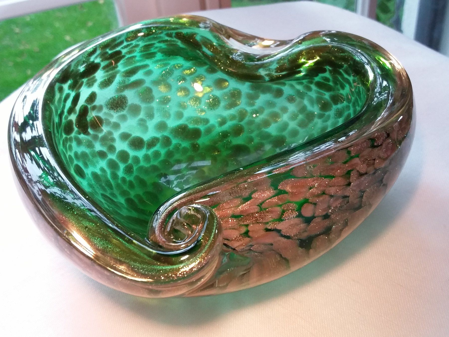 Murano Schalen: Top MURANO Gold/Grüne Herzschale – Gebraucht aus Zürich von helsan 1