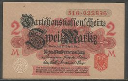 DEUTSCHES REICH - 2 MARK 1914 - DARLEHNSKASSENSCHEIN - UNZ.