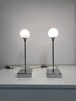 Zwei Nacht Tischlampen dimmbar Chrom Weiss Glas