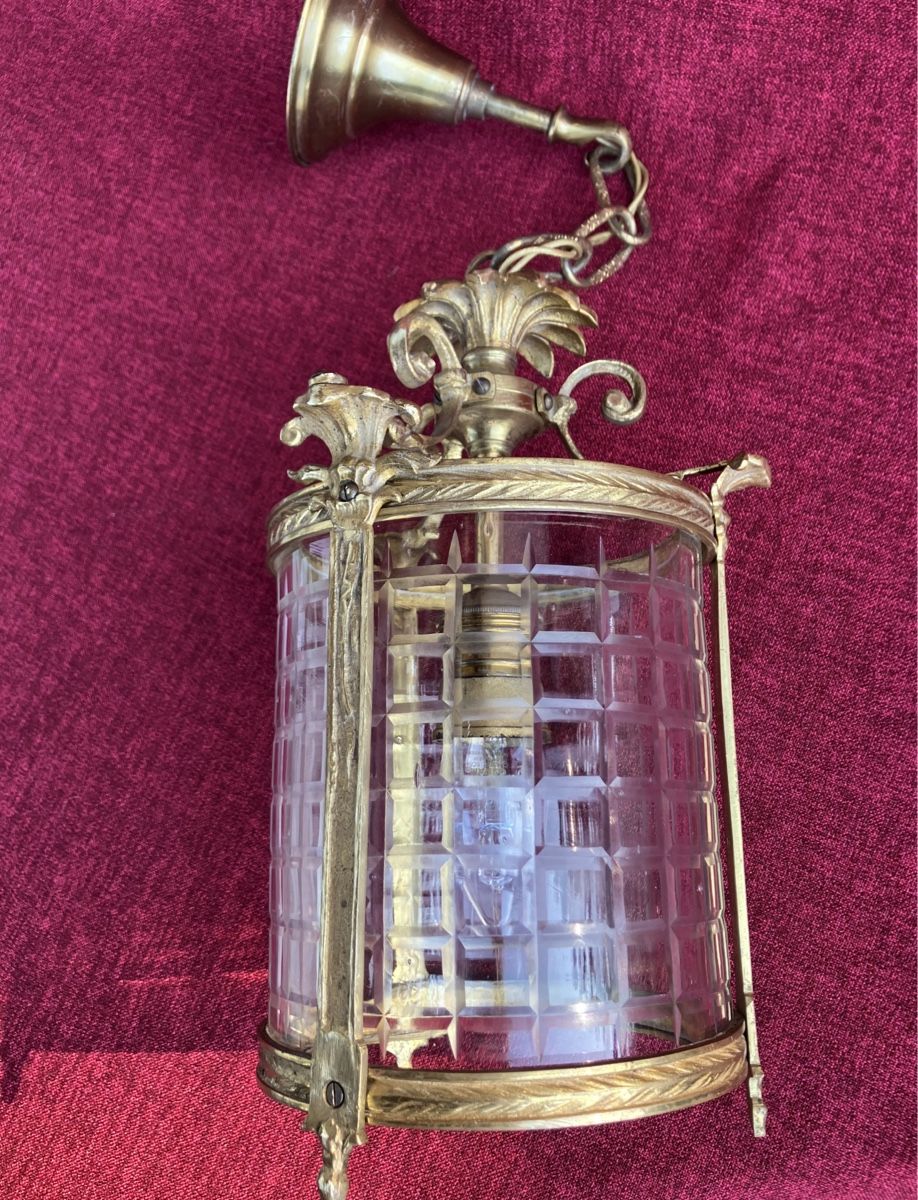 Lampadari & plafoniere: Jugendstil Messing Deckenlampe mit geschliffener Kristalglas – Usato da Zürich venduto da Artnuvo 6