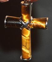 Anhänger L-9808 – Tigerauge Kreuz 4,5x3cm silbrig