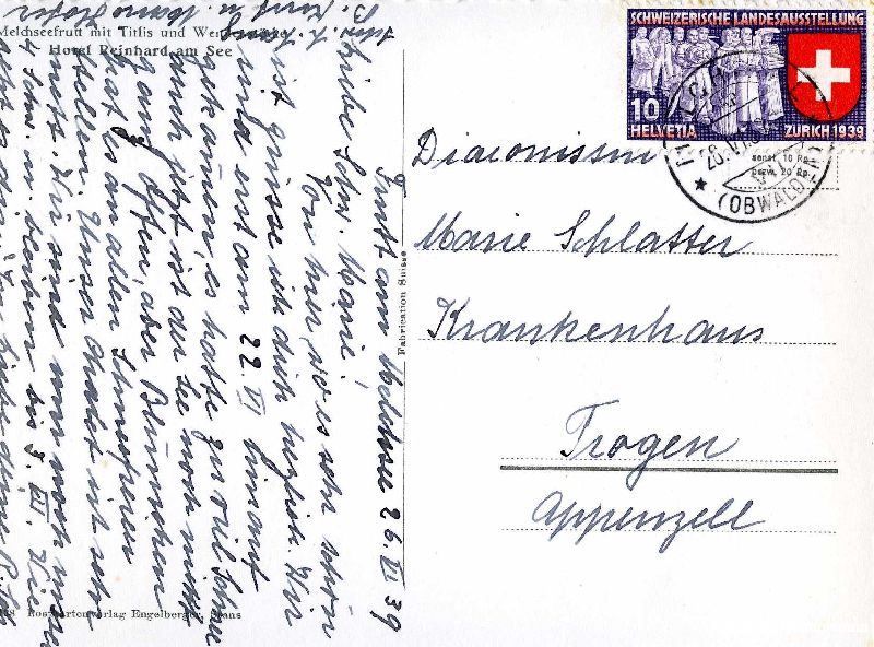 Cartoline postali: Melchseefrutt - mit Titlis + 1939 – Usato da Emmenbrücke venduto da teestube 1