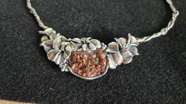 Handgearbeitetes Silber-Collier 925 mit Granat-Druse Unikat