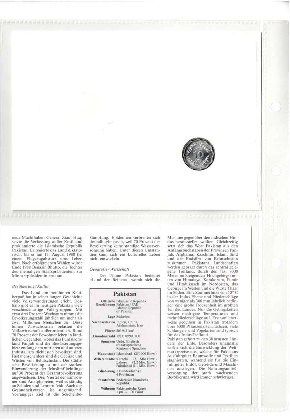 Tutti le monete: Pakistan_1988_Münzbrief mit Beschreibung – Usato da Hombrechtikon venduto da Fraese01 3