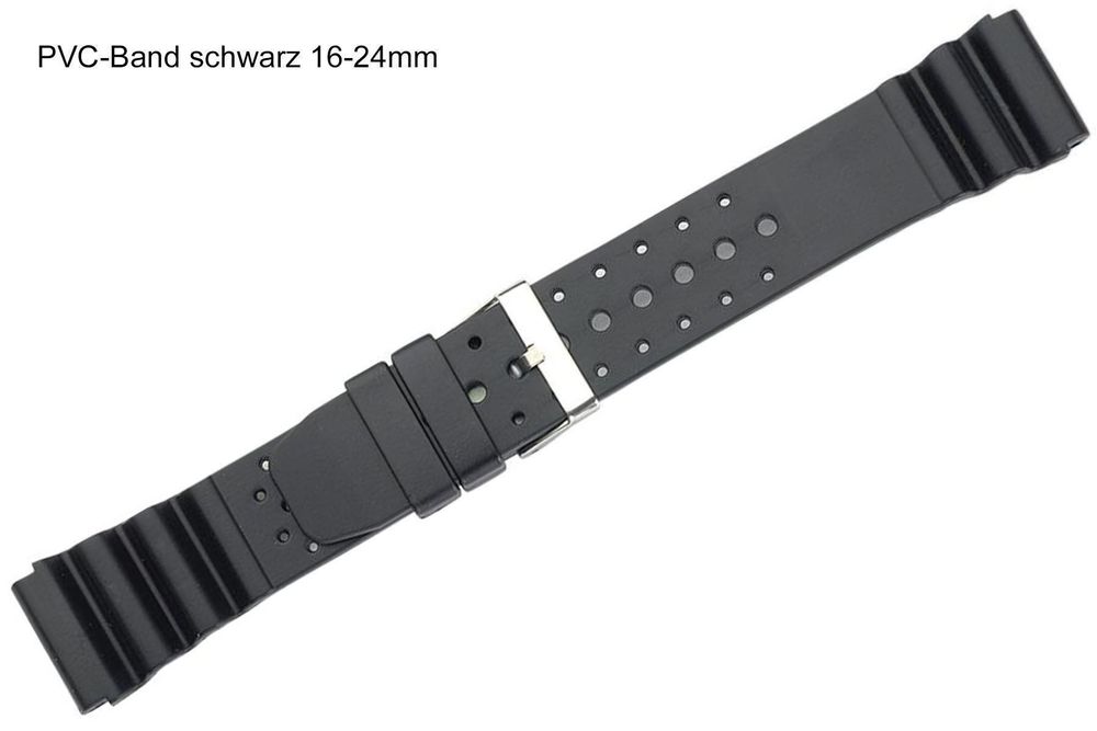 Uhrenband PVC schwarz 22mm Robust, für Salz- und Süsswasser 1