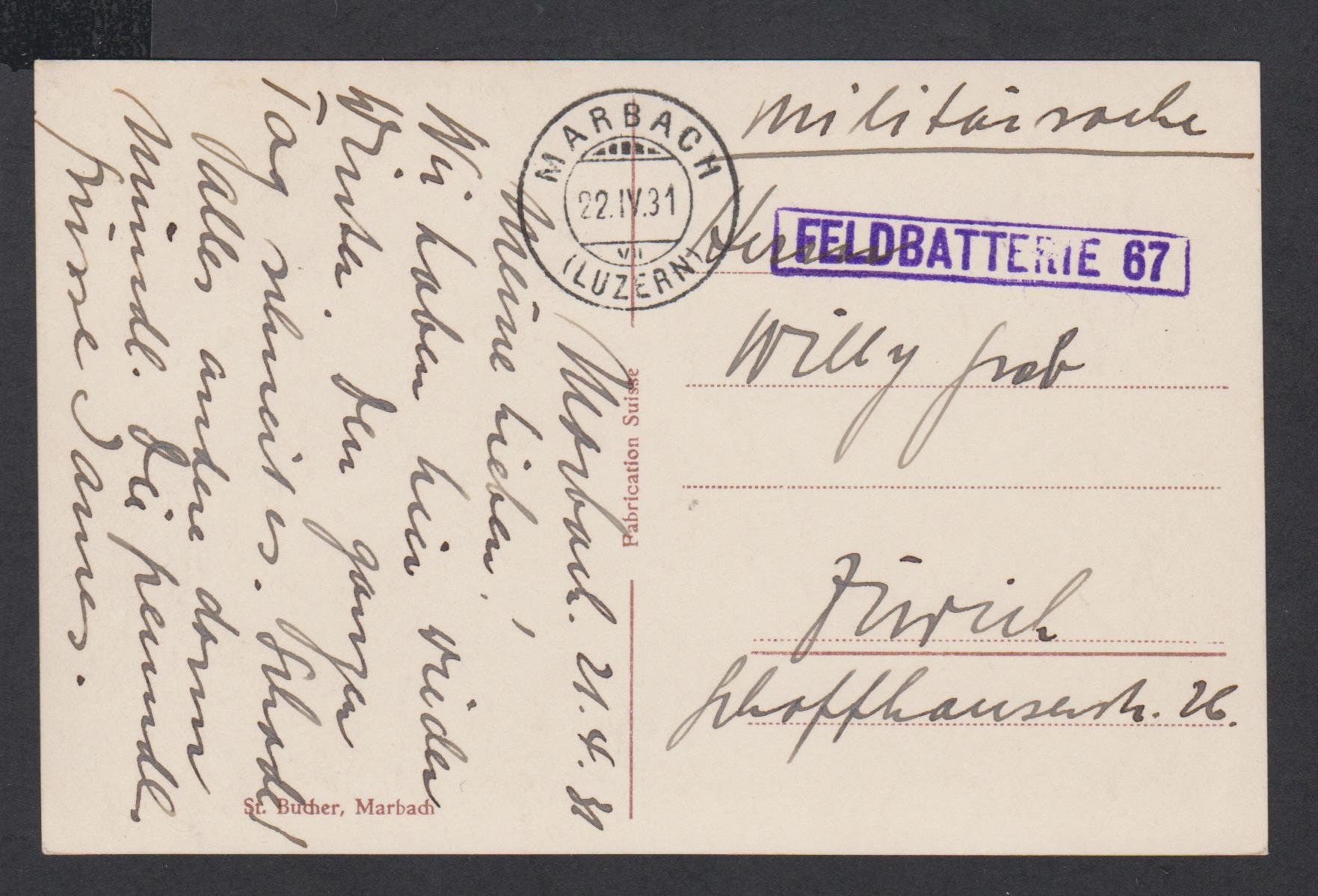 Cartoline postali: Marbach  LU   :   alte Ansichtskarte  von 1931 – Usato da Vitznau venduto da Ropaku 1