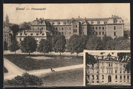 AK Basel, Frauenspital mit Park, 1910