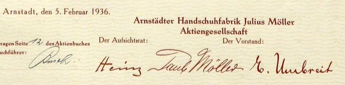 Dokumente: Arnstädter Handschuhfabrik Julius Möller AG - 1936 – Gebraucht aus Solothurn von Sgasche 1