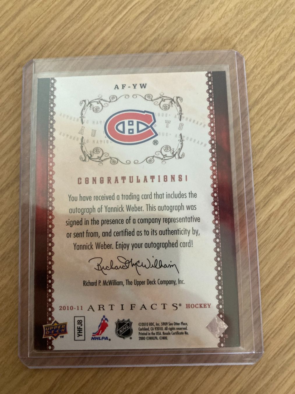 NHL Sammelbilder & Trading cards: Upper Deck NHL 2010-2011 - Yannick Weber Auto – Gebraucht aus La Tour-de-Peilz von Tyalos_Cards 1