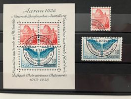 1938 Aarau-Block, Kat. 9,10,11, gestempelt, KP 95.--