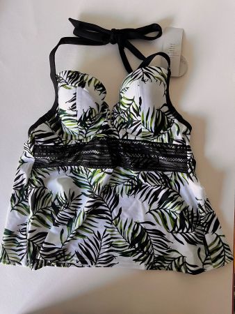 PARFAIT, Tankini-Oberteil, Grösse 70C, Weiss m. Schwarz/Grün